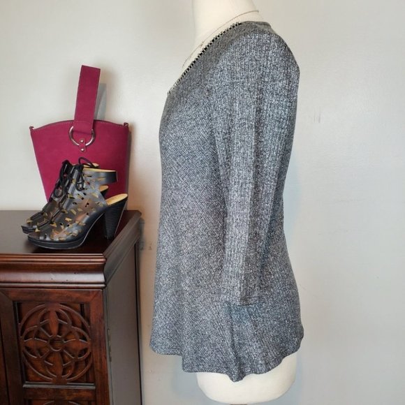 Dressbarn Gray Silver Metallic Threading Embellished Neck Knit Top Size MP - Picture 4 of 8